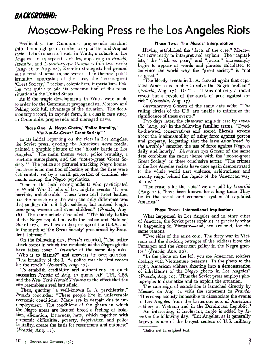First page of Background: Moscow-Peking Press re the Los Angeles Riots