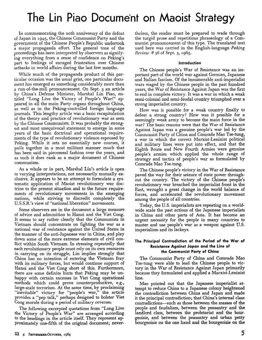 First page of Background: The Lin Piao Document on Maoist Strategy