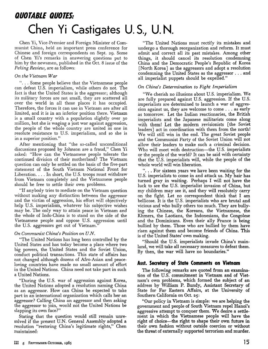 First page of Quotable Quotes: Chen Yi Castigates U.S., U.N.