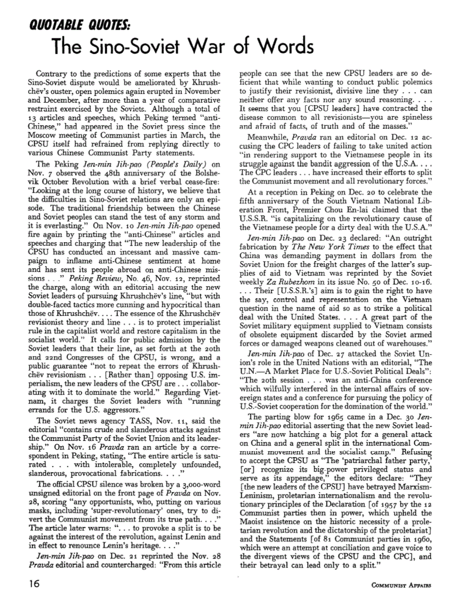 First page of Quotable Quotes: The Sino-Soviet War of Words