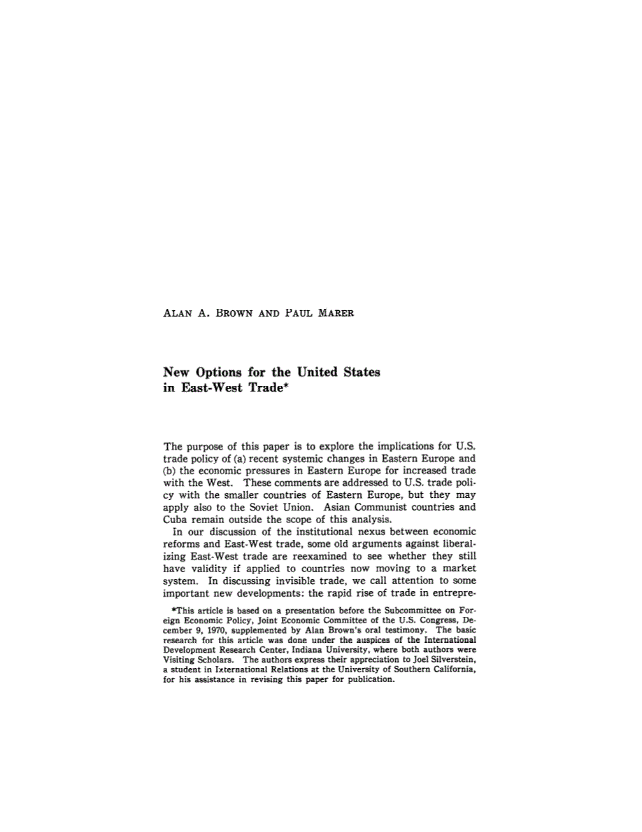 First page of New Options for the United States in East-West Trade*