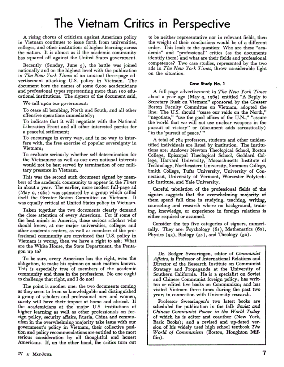 First page of Background: The Vietnam Critics in Perspective