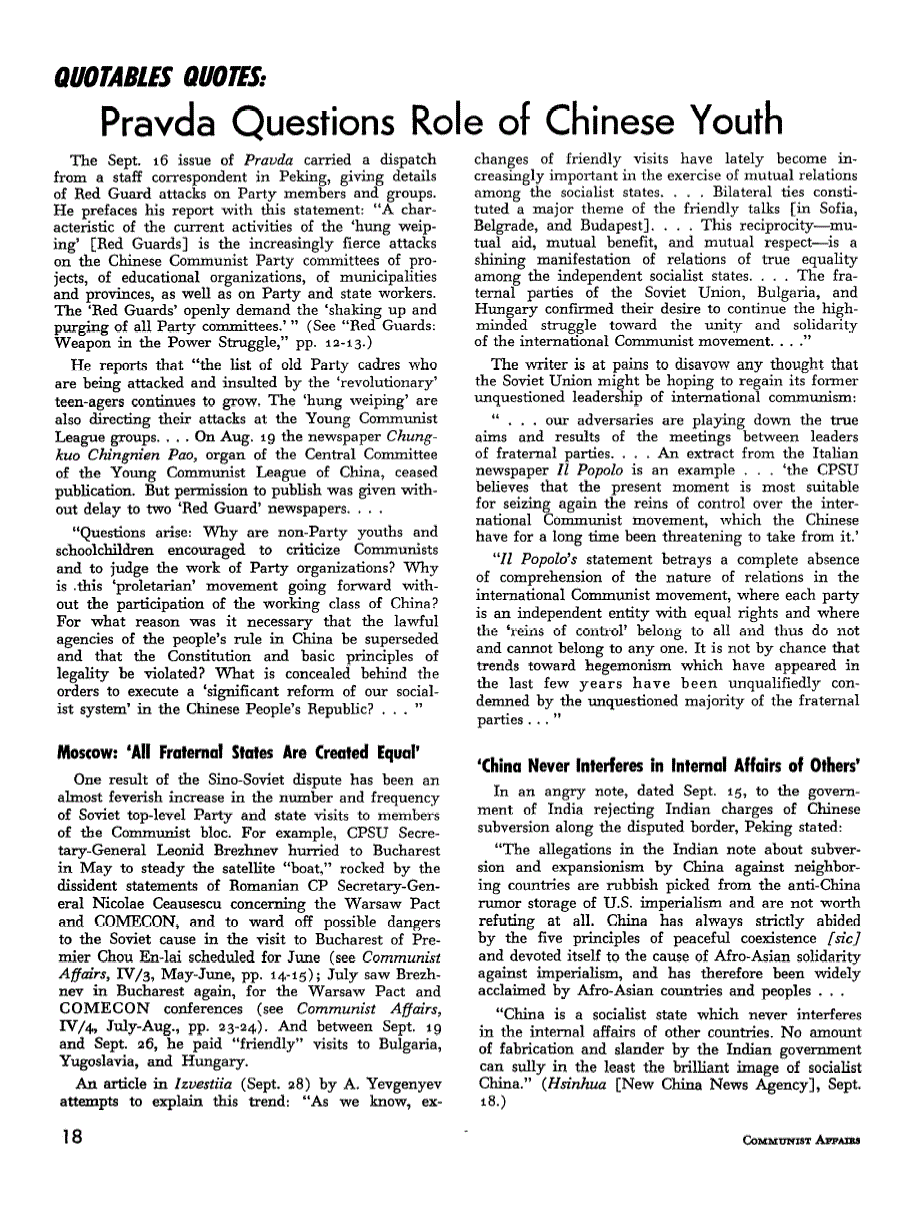 First page of Quotables Quotes: Pravda Questions Role in Chinese Youth