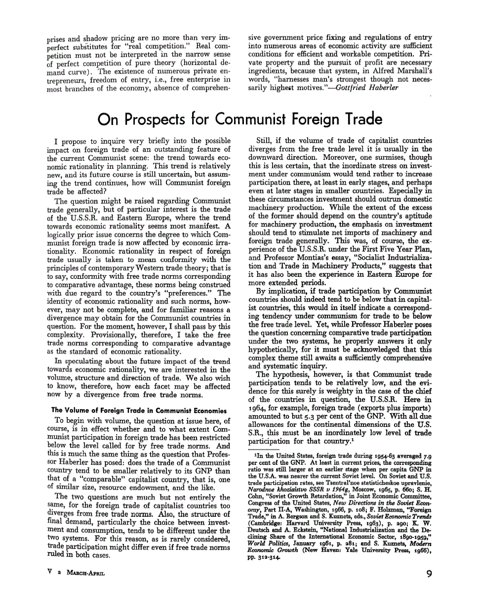 First page of Background: On Prospects for Communist Foreign Trade