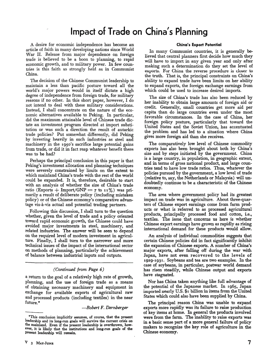 First page of Impact of Trade on China's Planning