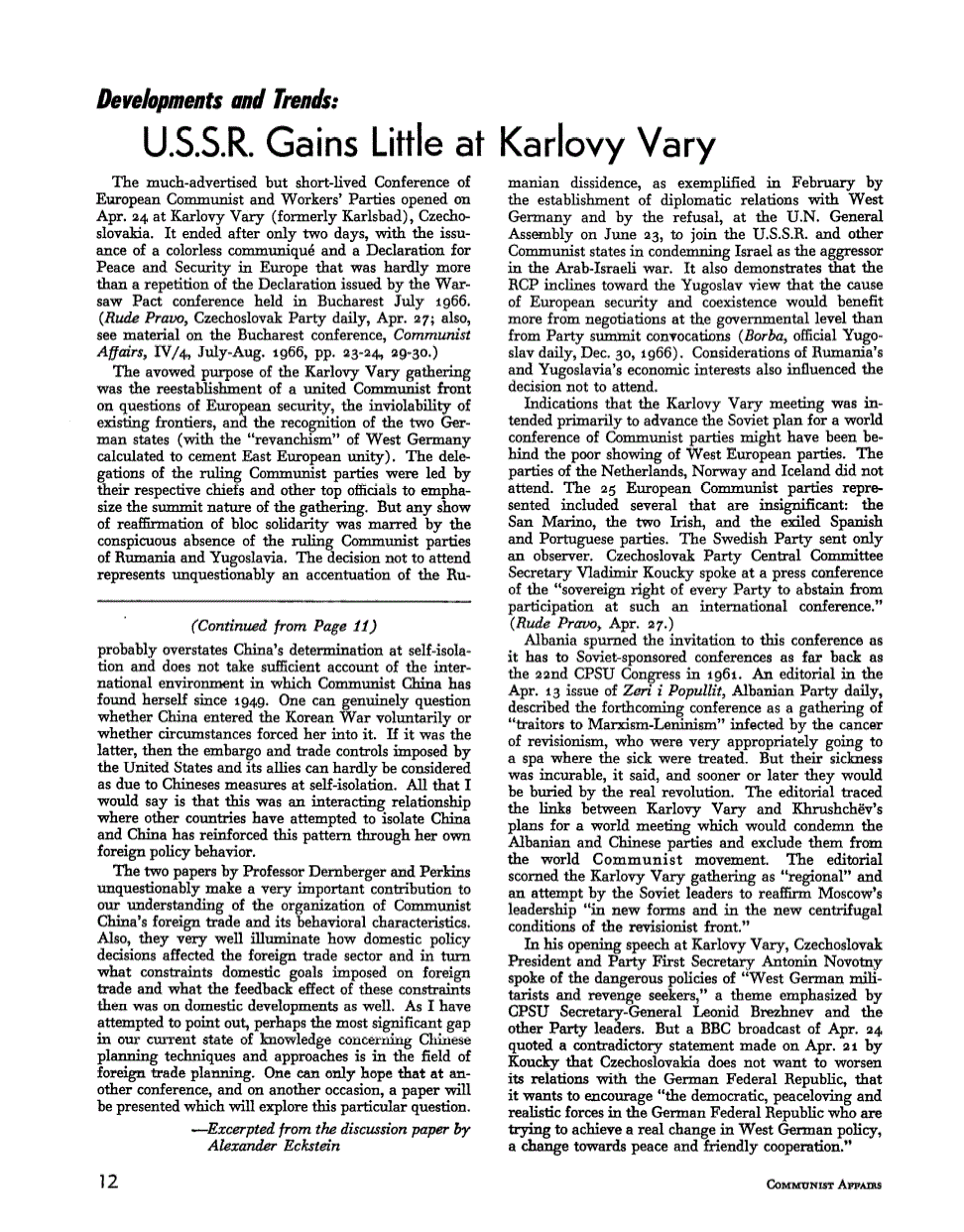 First page of Development and Trend: U.S.S.R. Gains Little at Karlovy Vary