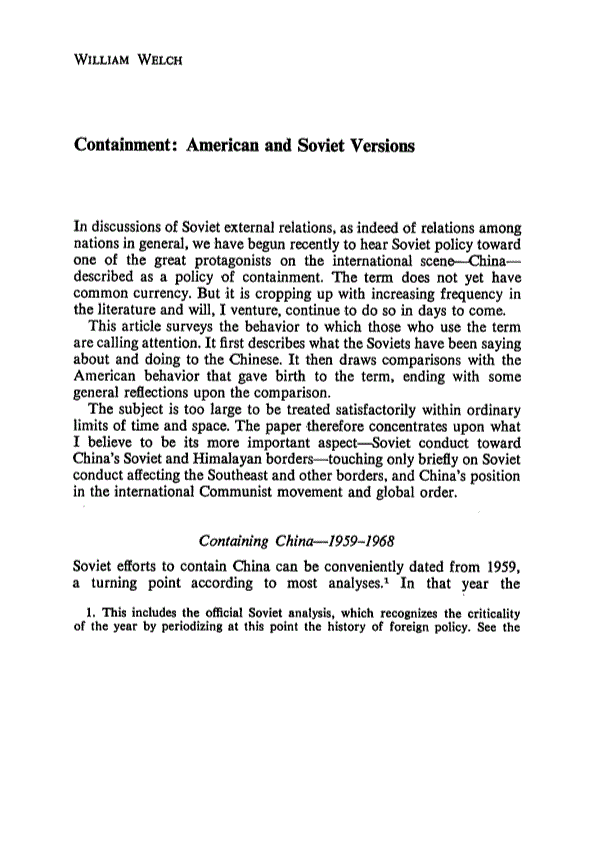 First page of Containment: American and Soviet Versions