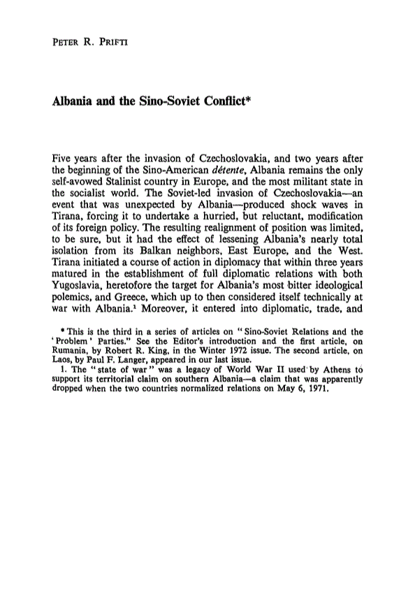 First page of Albania and the Sino-Soviet Conflict*