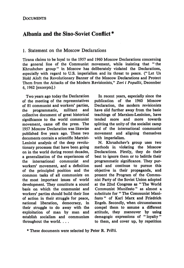 First page of Albania and the Sino-Soviet Conflict*