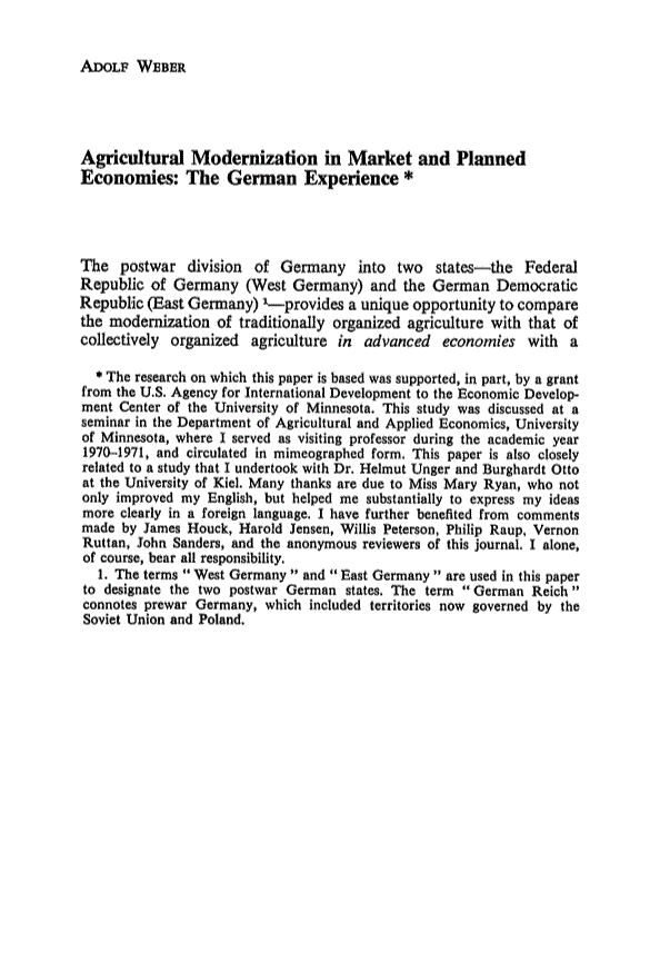 First page of Agricultural Modernization in Market and Planned Economies: The German Experience*