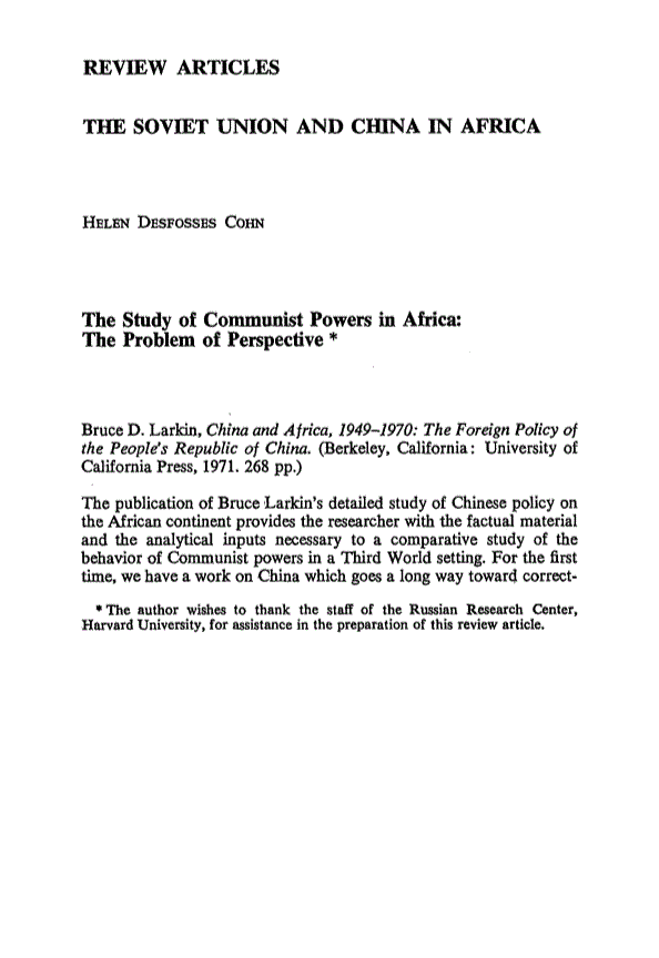 First page of The Study of Communist Powers in Africa: The Problem of Perspective*