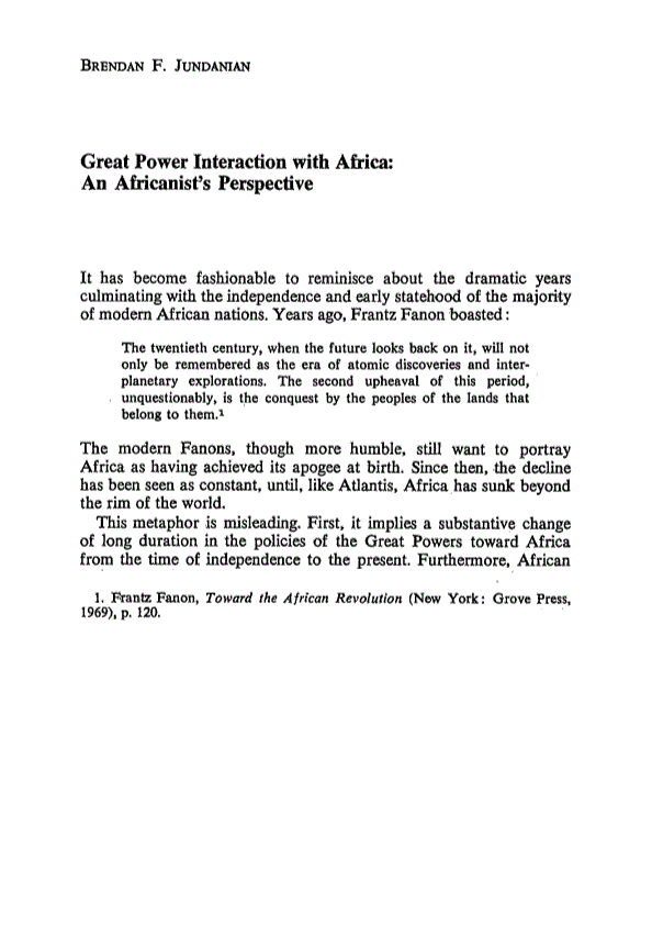 First page of Great Power Interaction with Africa: An Africanist's Perspective