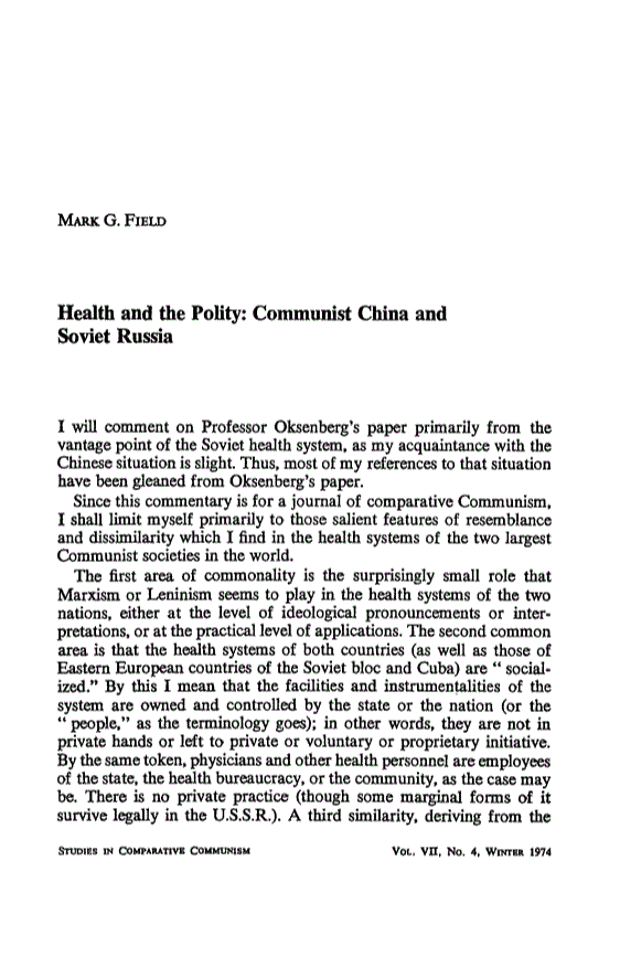 First page of Health and the Polity: Communist China and Soviet Russia