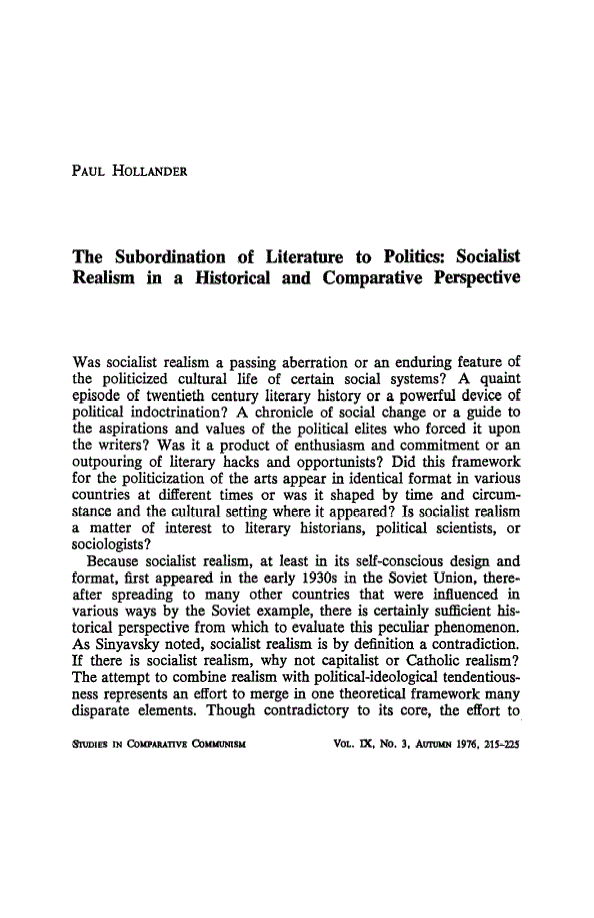 First page of The Subordination of Literature to Politics: Socialist Realism in a Historical and Comparative Perspective
