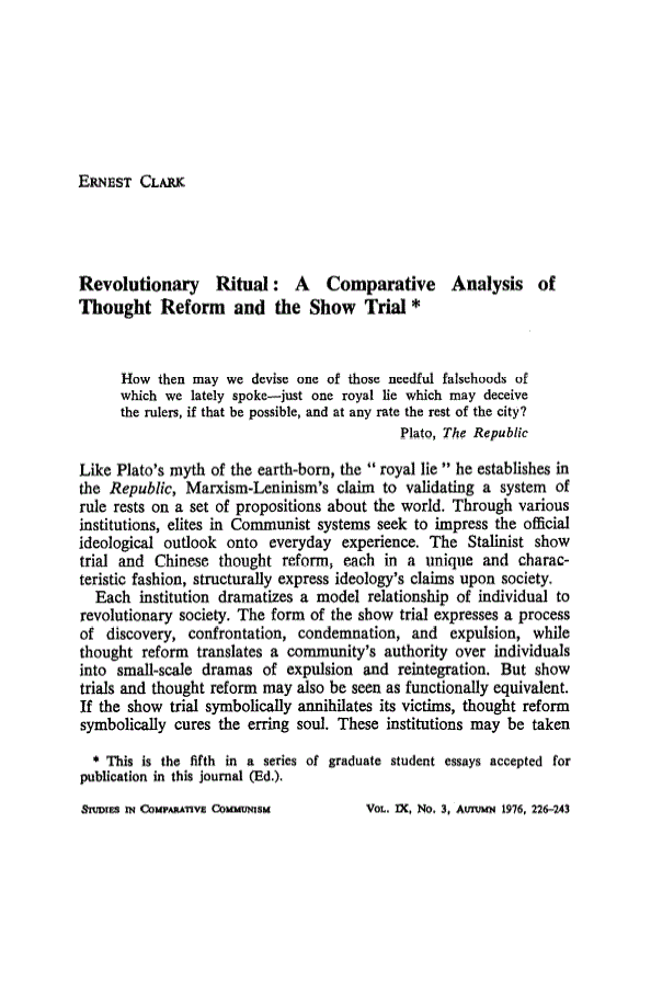 First page of Revolutionary Ritual: A Comparative Analysis of Thought Reform and the Show Trial