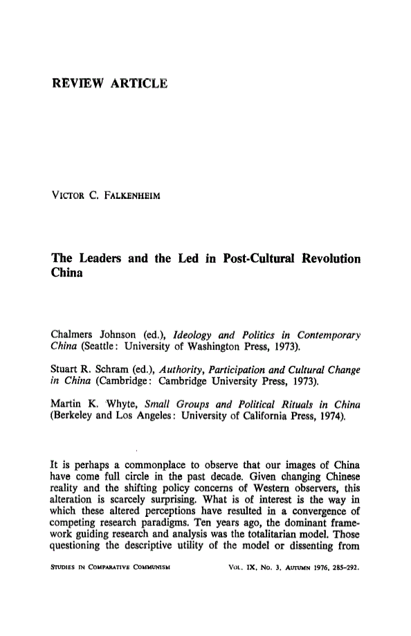 First page of The Leaders and the Led in Post-Cultural Revolution China