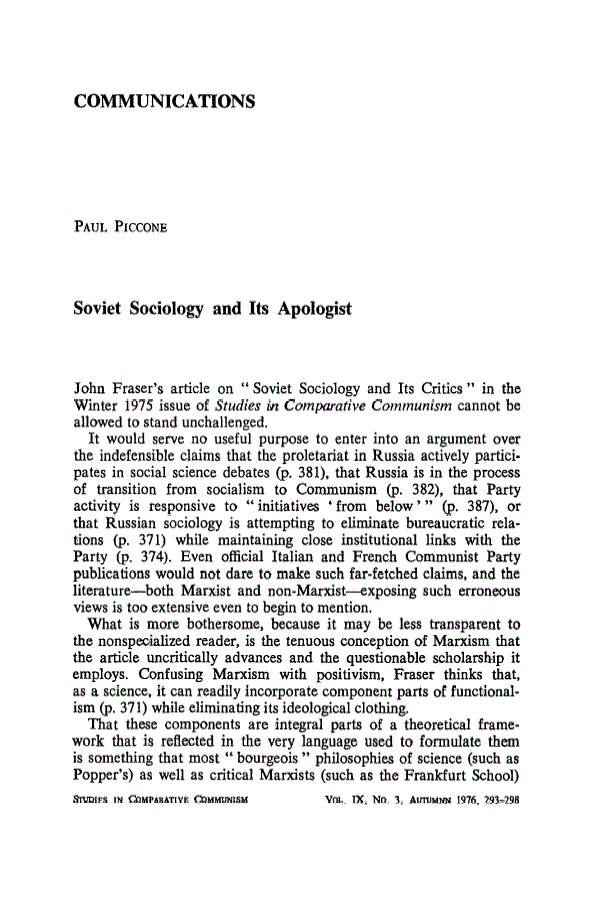 First page of Soviet Sociology and Its Apologist