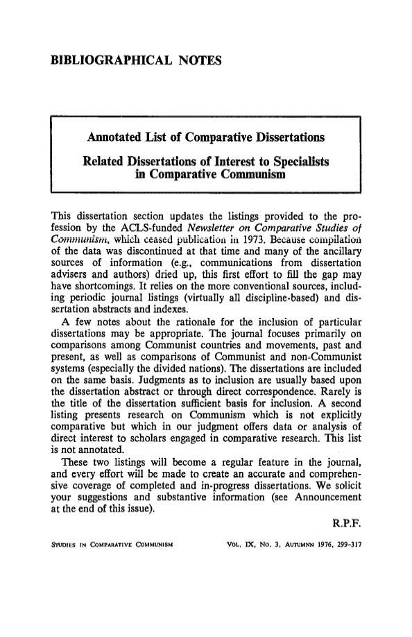 First page of Annotated List of Comparative Dissertations