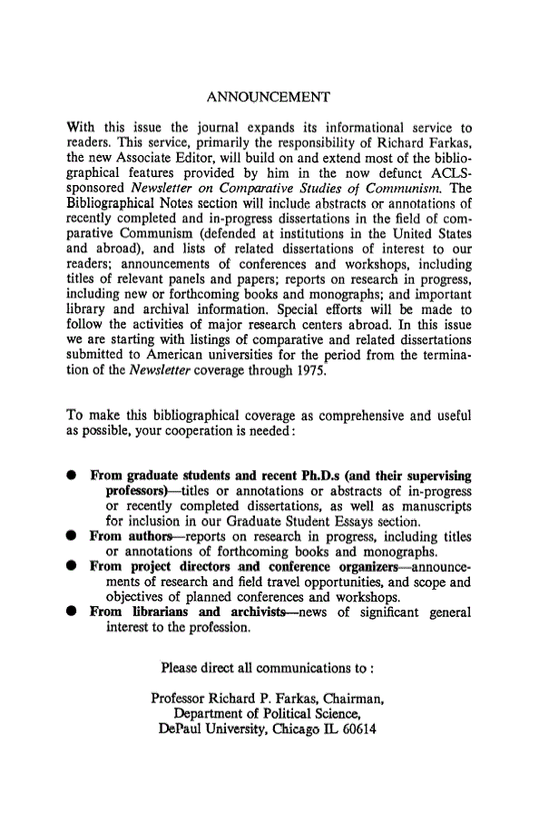 First page of Announcement