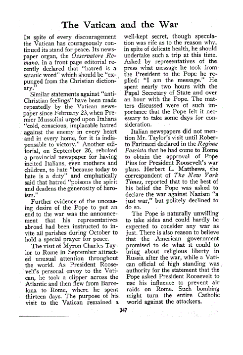 First page of The Vatican and the War