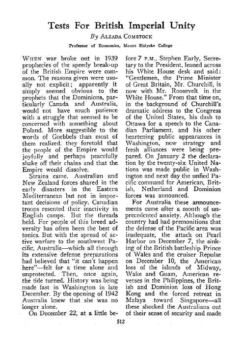 First page of Tests For British Imperial Unity