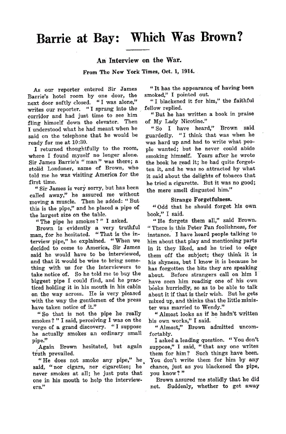 First page of Barrie at Bay: Which was Brown?<subtitle>An Interview on the War</subtitle>