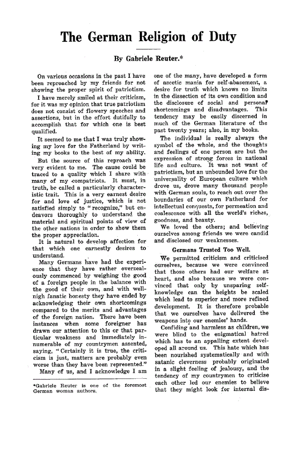 First page of The German Religion of Duty