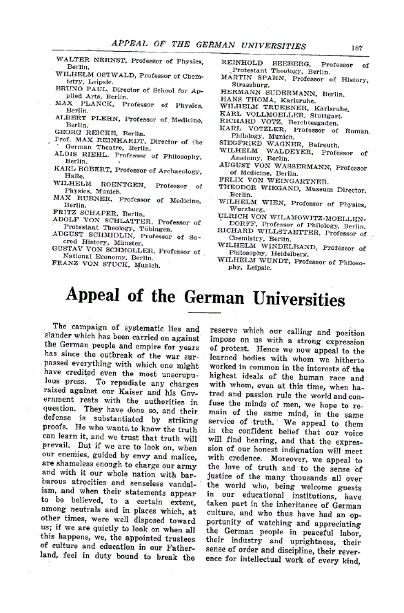 First page of Appeal of the German Universities
