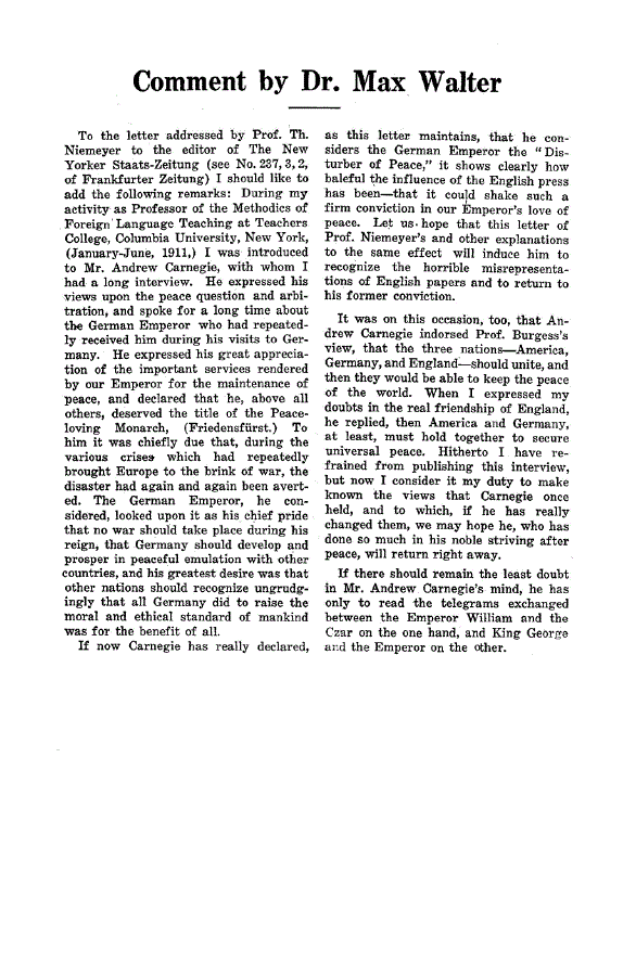 First page of Comment by Dr. Max Walter