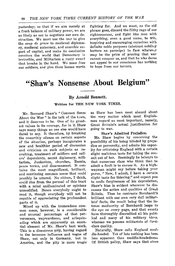 First page of “Shaw’s Nonsense About Belgium”