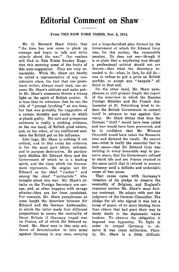First page of Editorial Comment on Shaw