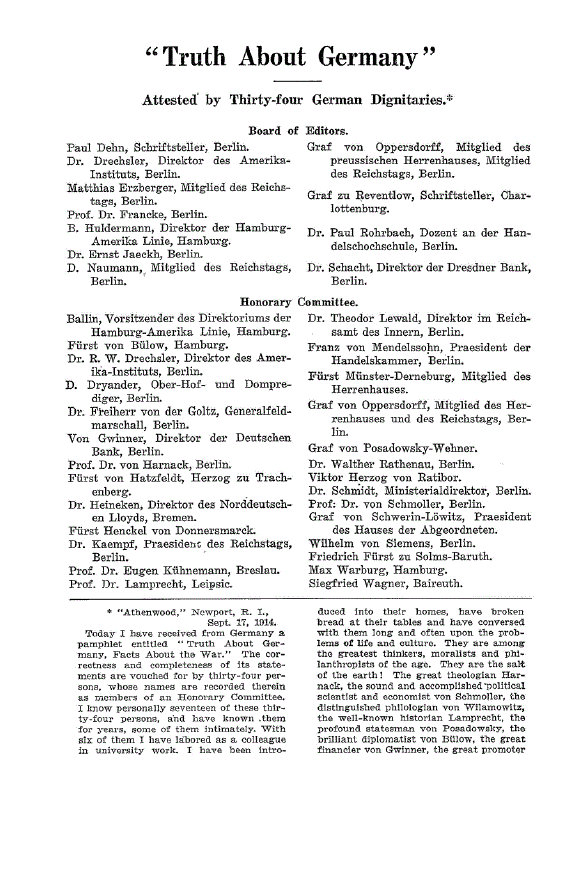 First page of “Truth about Germany”