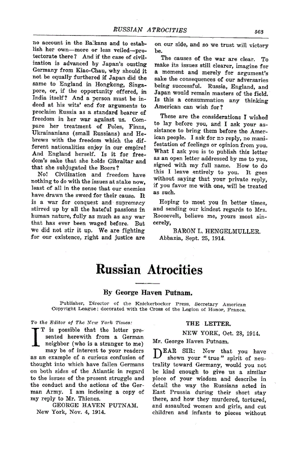 First page of Russian Atrocities
