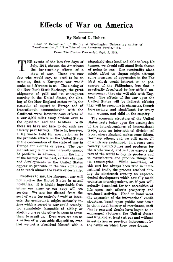 First page of Effects of War on America