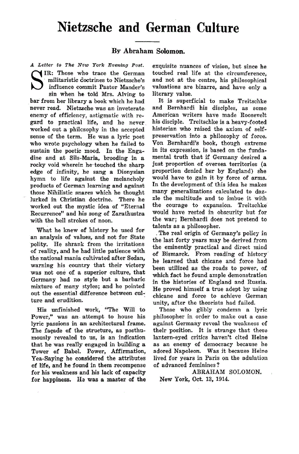 First page of Nietzsche and German Culture