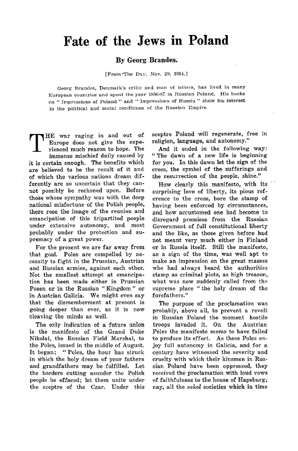 First page of Fate of the Jews in Poland