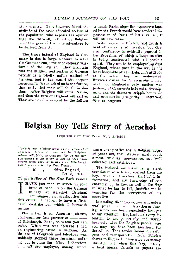 First page of Belgian Boy Tells Story of Aerschot