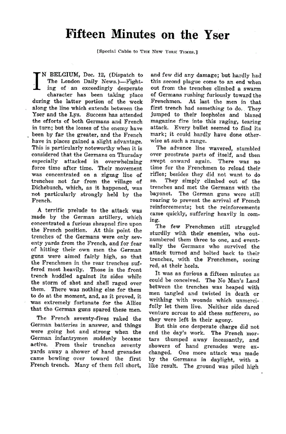First page of Fifteen Minutes on the Yser