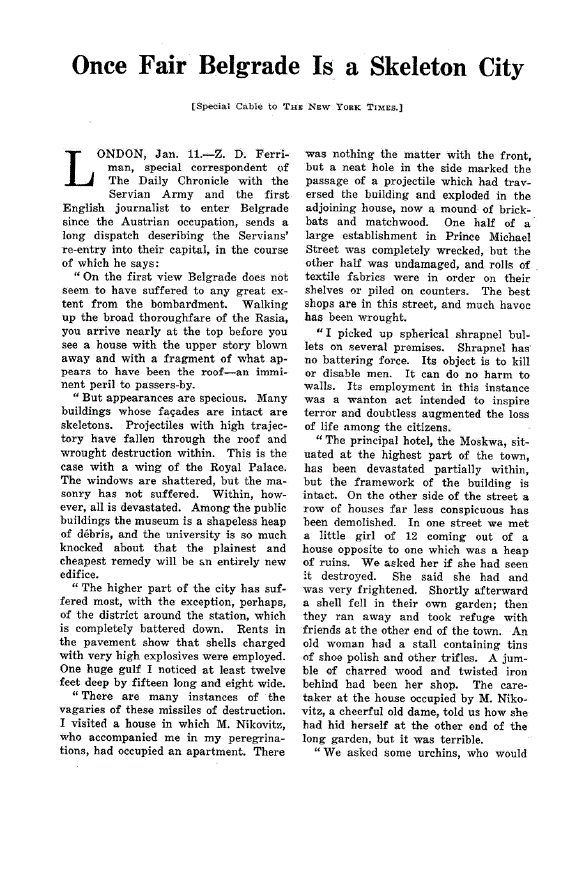 First page of Once Fair Belgrade Is a Skeleton City