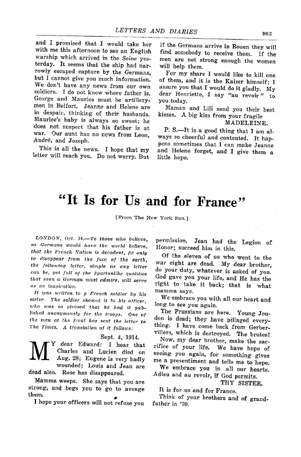 First page of “It Is for Us and for France”