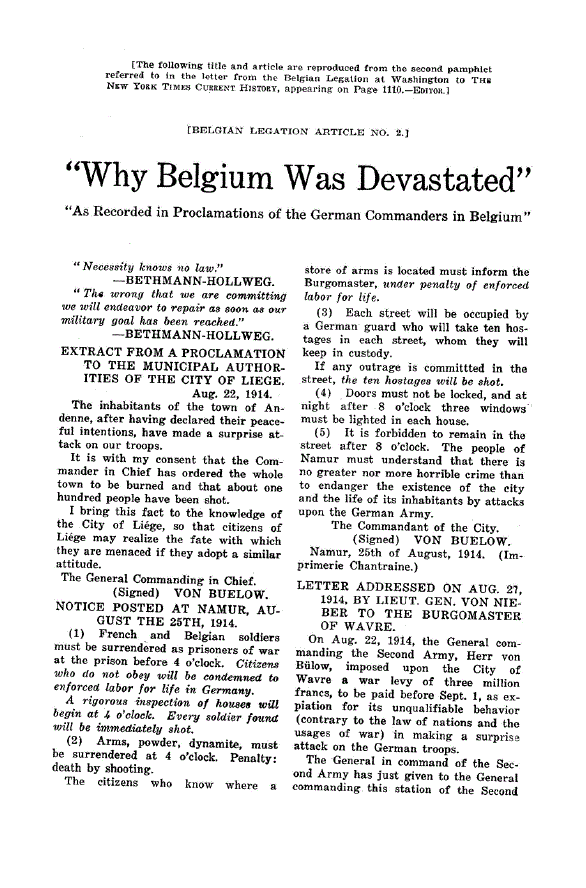 First page of “Why Belgium was Devastated”