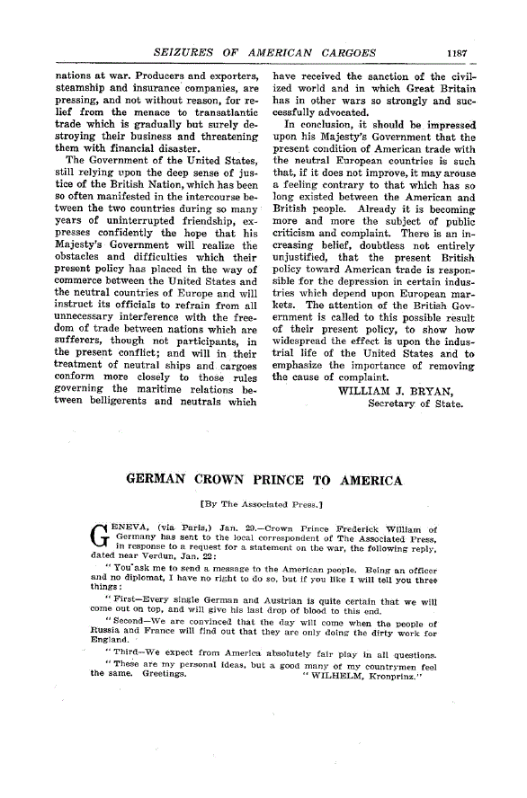 First page of German Crown Prince to America