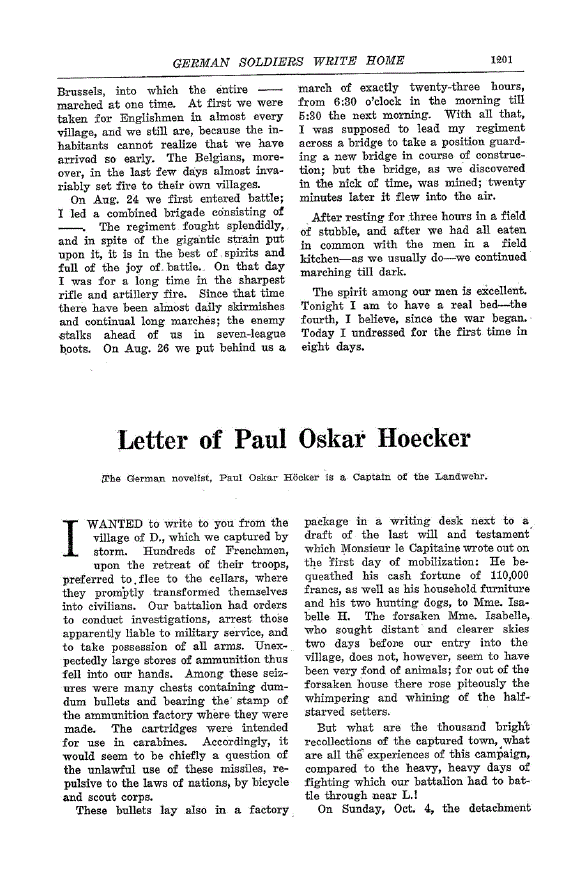 First page of Letter of Paul Oskar Hoecker