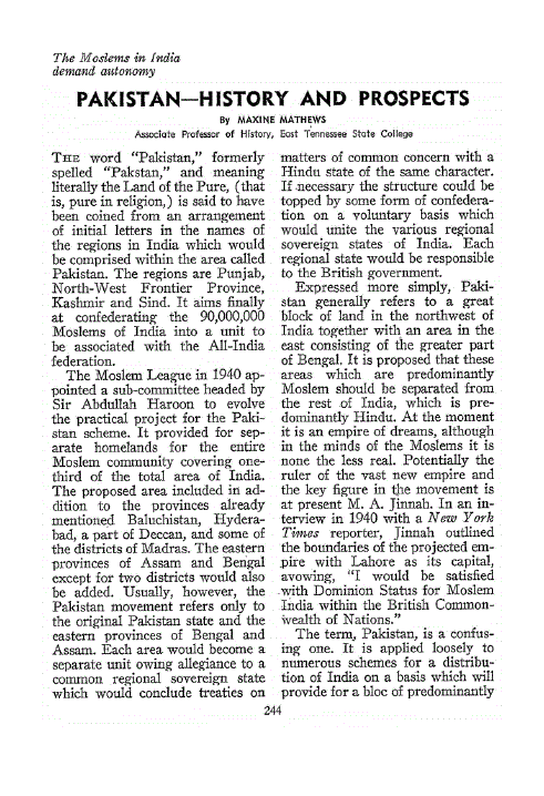 First page of Pakistan— History and Prospects