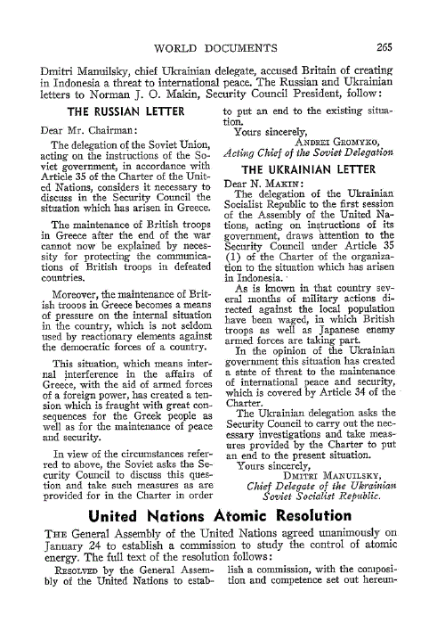First page of United Nations Atomic Resolution