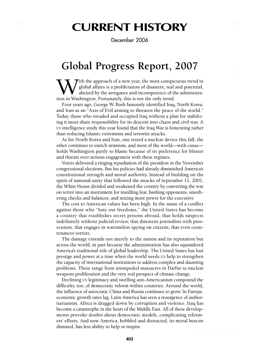 First page of Global Progress Report, 2007