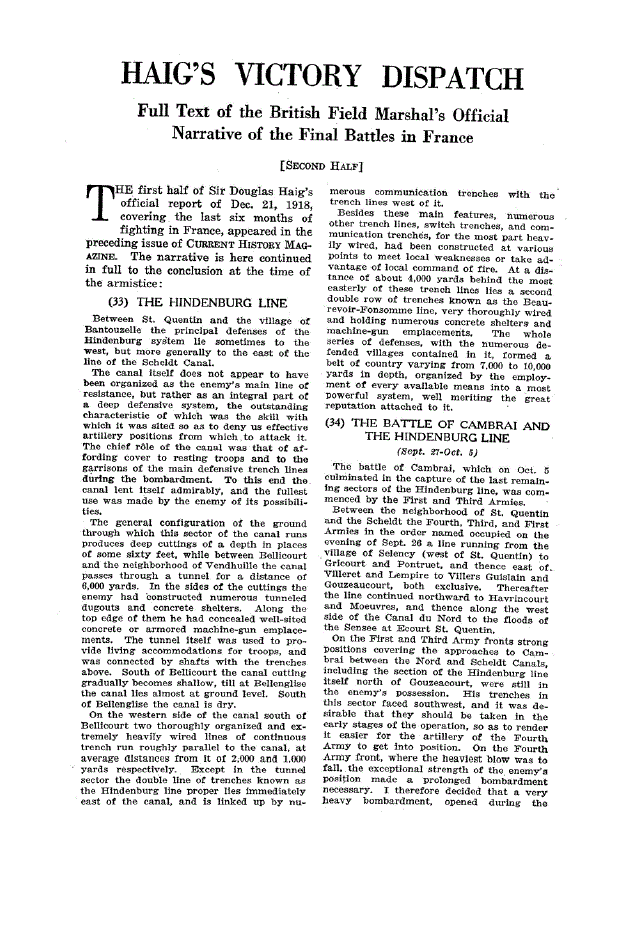 First page of Haig’s Victory Dispatch