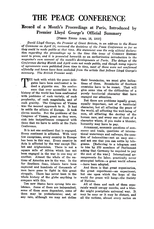 First page of The Peace Conference