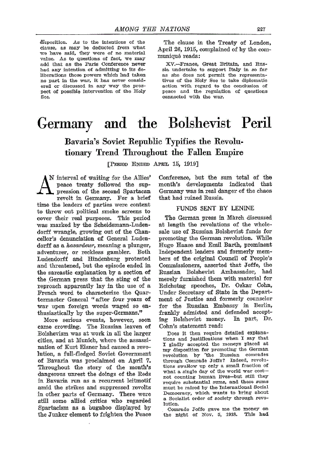 First page of Germany and the Bolshevist Peril