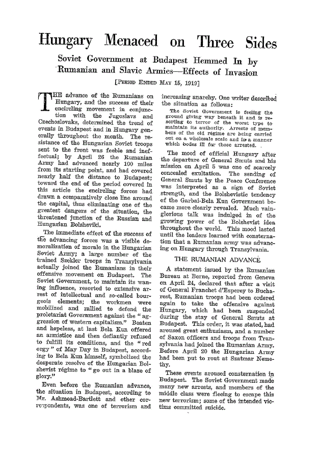 First page of Hungary Menaced on Three Sides